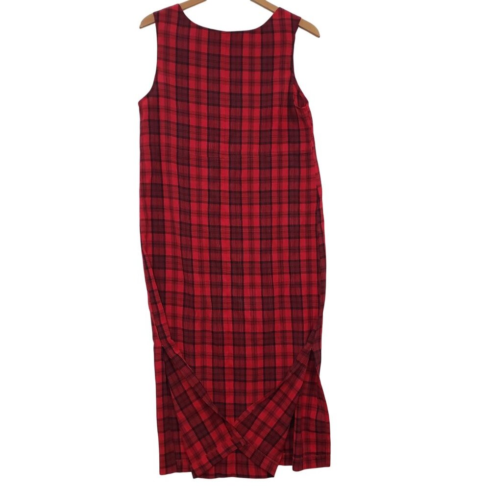 Vintage 90s Sag Harbor Petite Red Plaid Sleeveless Midi Dress Size 8 Preppy - Picture 2 of 6
